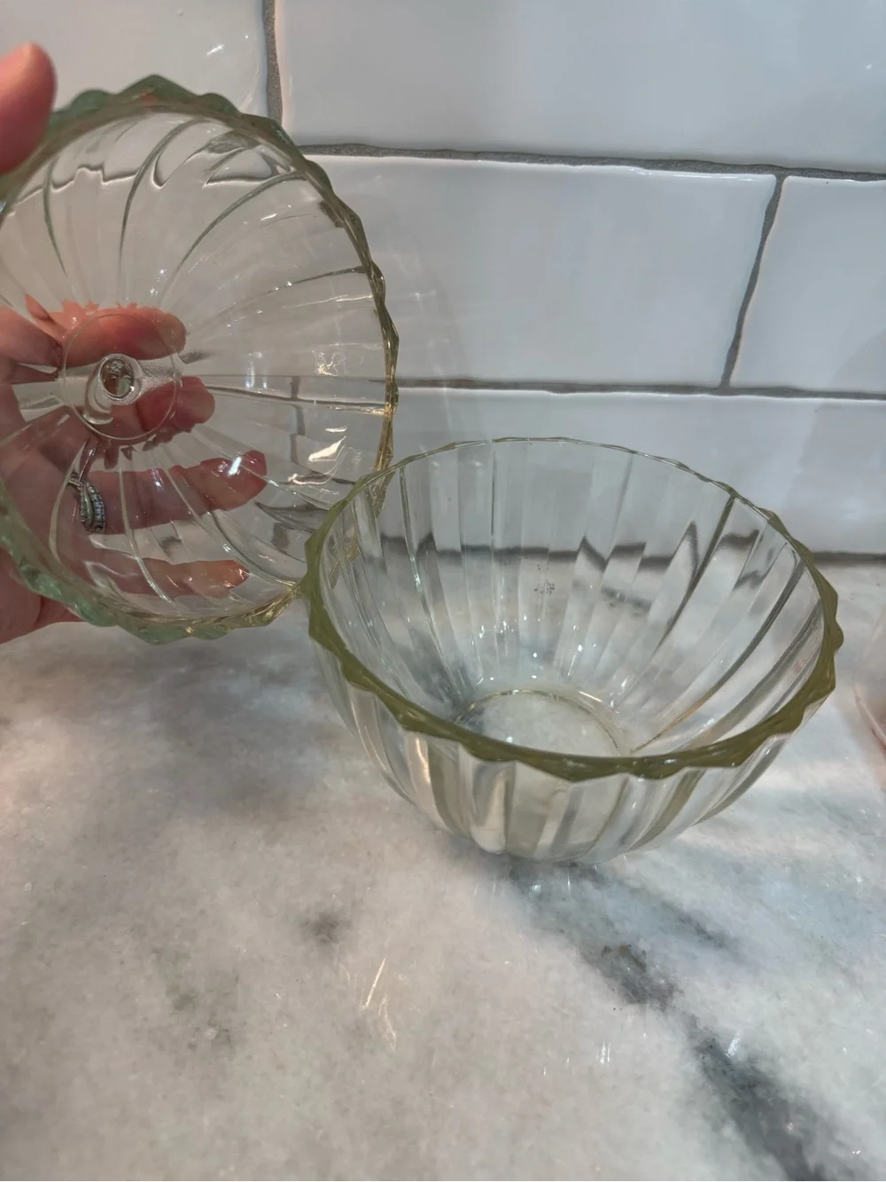 Pristine Condition Crystal Clear (Made In USA) Apple Candy Lidded Jar-6